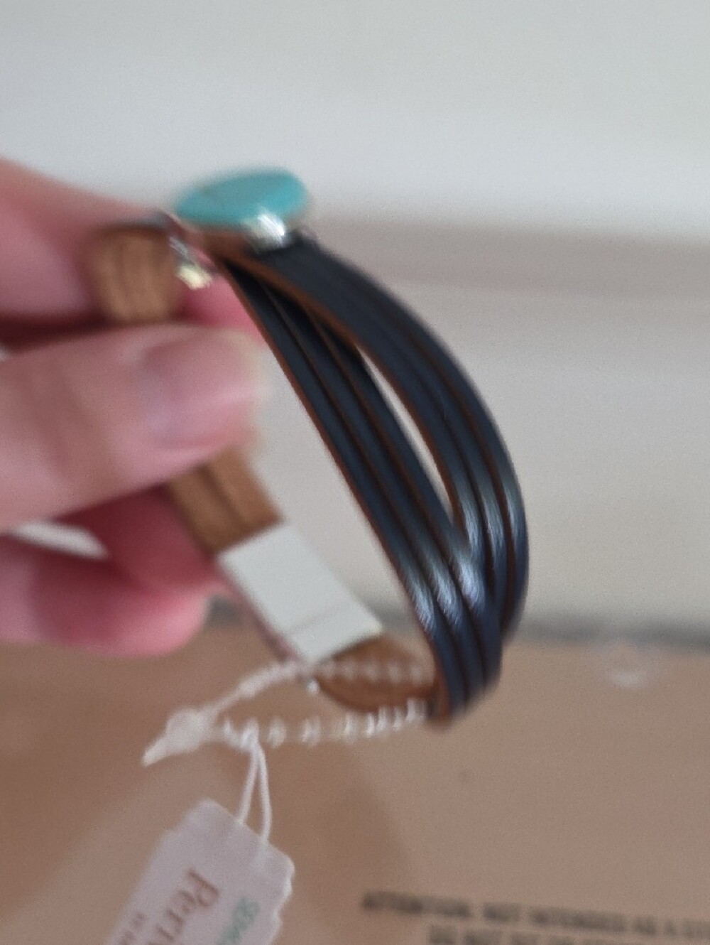 Periwinkle by Barlow Black NWT Multi-Strand Bracelet with Turquoise Accent - Picture 6 of 6